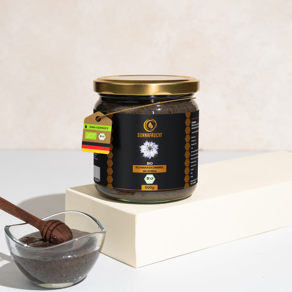 Organic black cumin in blossom honey | 500g