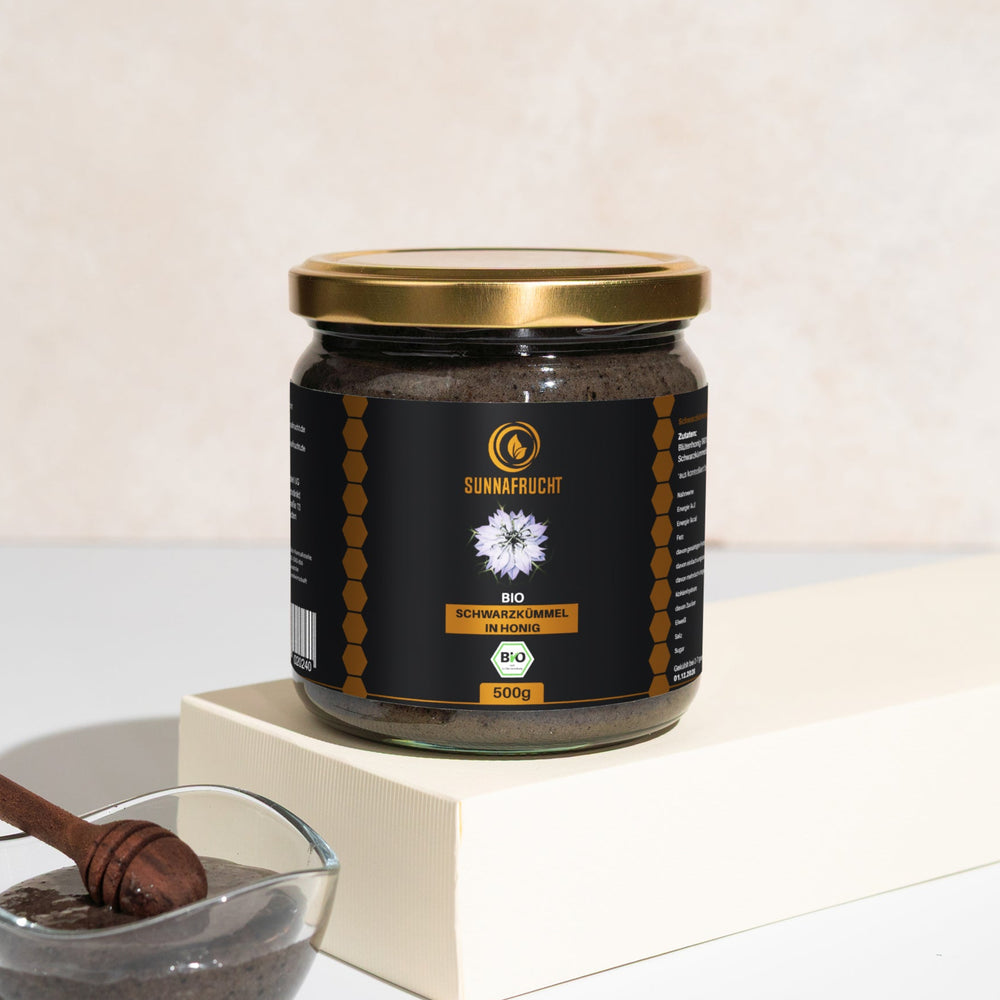 Bio Schwarzkümmel in Blütenonig | 500g - Sunnafrucht® - Bio Schwarzkümmel in Honig