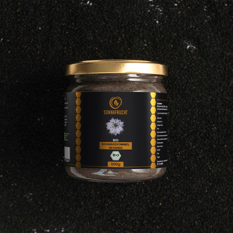 Bio Schwarzkümmel in Blütenonig | 500g - Sunnafrucht® - Bio Schwarzkümmel in Honig