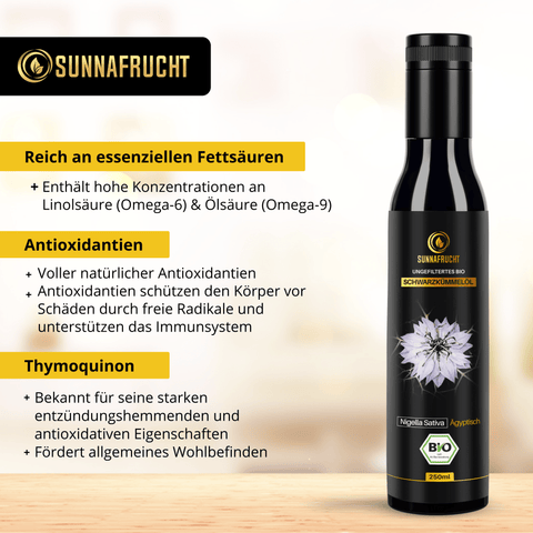 Bio Schwarzkümmelöl | 250 ml - Sunnafrucht® - Schwarzkümmelöl