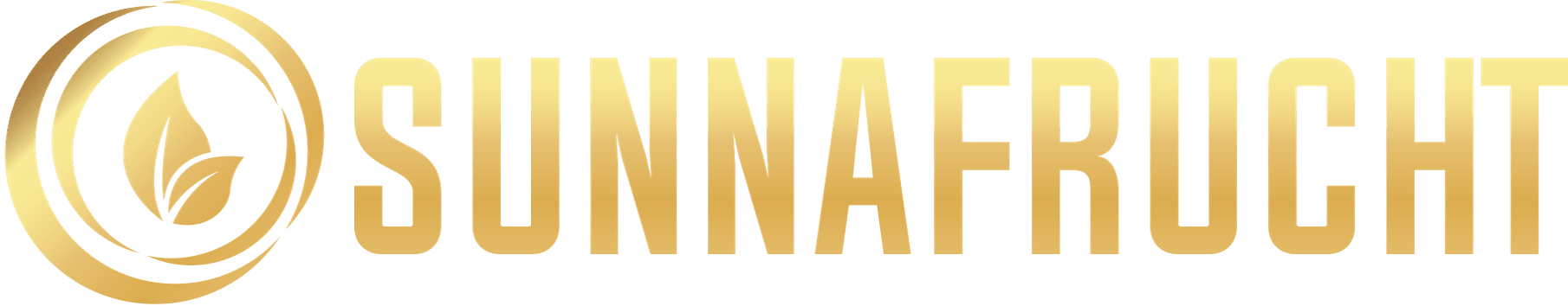 Goldenes Logo mit Blatt-Symbol und SUNNAFRUCHT Schriftzug, Bio Lebensmittel Design