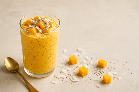 Cremiger Mango-Talbina-Pudding im Glas