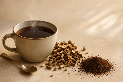 Selbst gemachter Löwenzahnwurzel Kaffee in einer Tasse