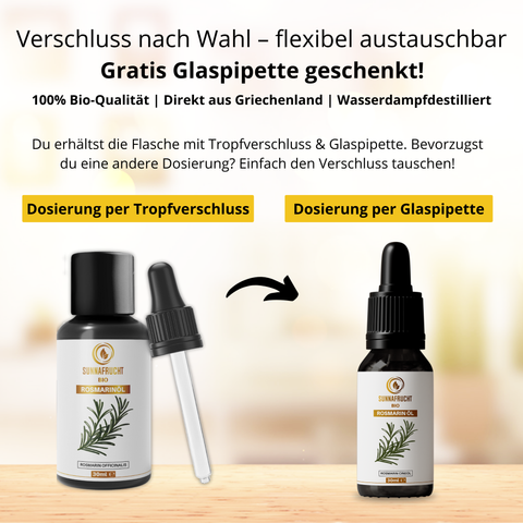 Bio Rosmarinöl von Sunnafrucht® | 30ml | 100% Naturrein | Wasserdampfdestilliert | MIRON Violettglas für optimalen Schutz vor Licht | Ätherisches Rosmarinöl | Ct. Cineol | Bio Rosmarinus Officinalis aus Griechenland