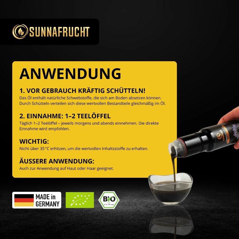 10x Bio Schwarzkümmelöl | 10x 100ml - Sunnafrucht® - Schwarzkümmelöl