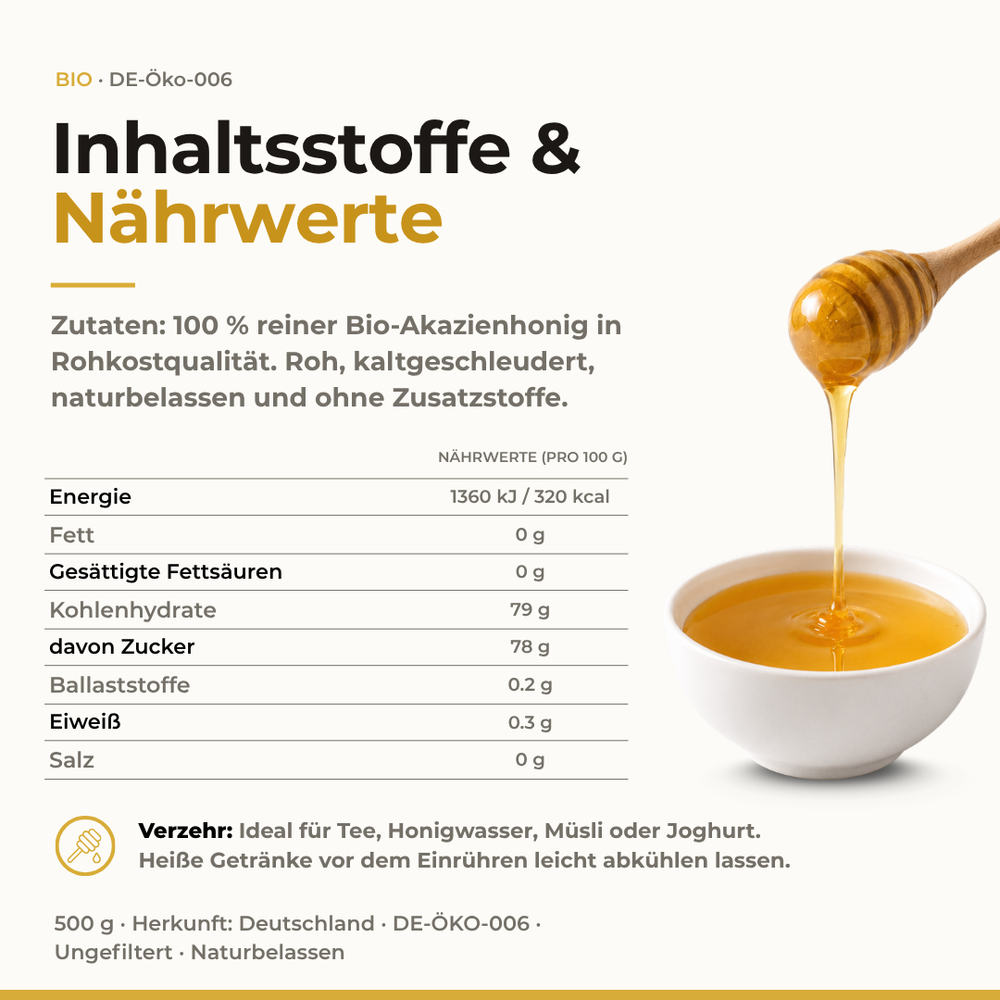 Bio AkazienHonig 500g Roher Honig