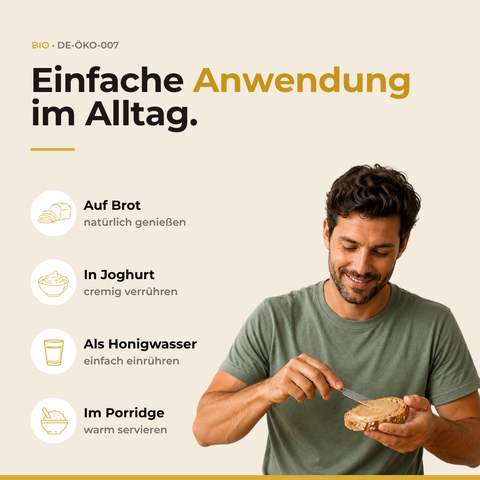 Deutscher Bio-Blütenhonig und spanischer Sesam als Zutaten