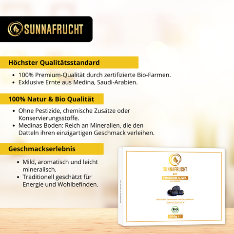 2x Bio Rutab Sukkari Datteln (2x1kg) + 2x Bio Medina Ajwa Datteln (2x500g) von Sunnafrucht® | 3kg Datteln | Premium Qualität | Extra Frisch & Saftig | Angebaut in Al Qassim, Saudi-Arabien | Perfekt für Snacks & Desserts | Super Fresh