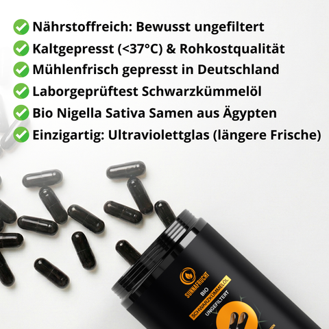 Bio Schwarzkümmelöl Kapseln | Ungefiltert | 180 Kapseln