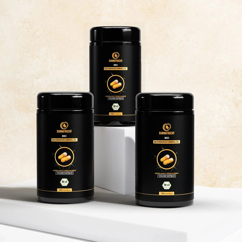 3 Monatskur Bio Schwarzkümmelöl Kapseln | 3x 180 Kapseln - Sunnafrucht® - Schwarzkümmelöl