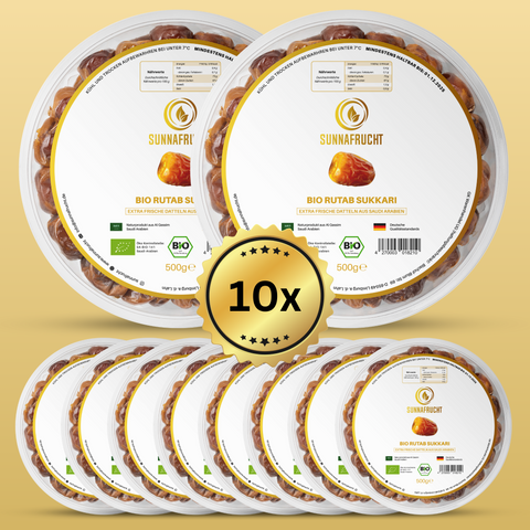 10x Bio Rutab Sukkari Datteln von Sunnafrucht® | 10x500g = 5kg | Premium Qualität | Extra Frisch & Saftig | Angebaut in Al Qassim, Saudi-Arabien | Perfekt für Snacks & Desserts | Super Fresh