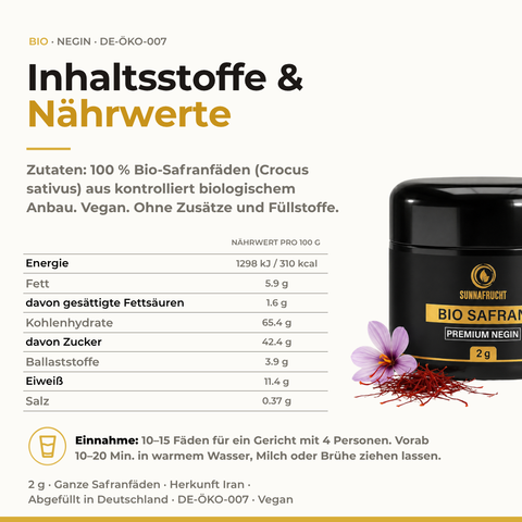 Bio Negin Safran aus Iran | 2 g