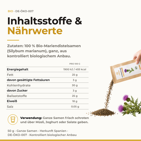 Bio Mariendistel Samen (Silybum marianum) | 50 g