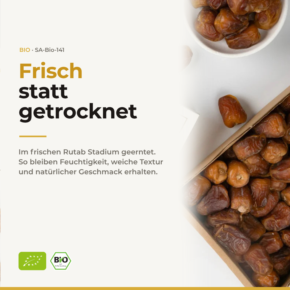 Frische Bio Rutab Sukkari Datteln aus dem Rutab-Stadium – wichtigste Produktvorteile im Überblick