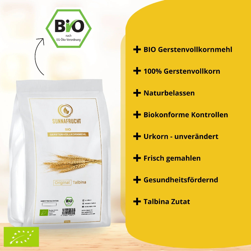 Bio Gerstenvollkornmehl 5kg Beutel, naturbelassen, gesund, Talbina Zutat, mit Bio-Siegel