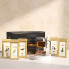 Bio Kräutertee Set mit Glasteekanne | 5 Kräuter + 600 ml