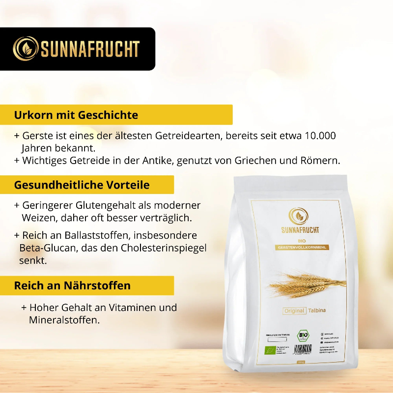 Bio Gerstenvollkornmehl-Paket, Talbina Set, mit Gesundheitsvorteilen, Nährstoffinfos