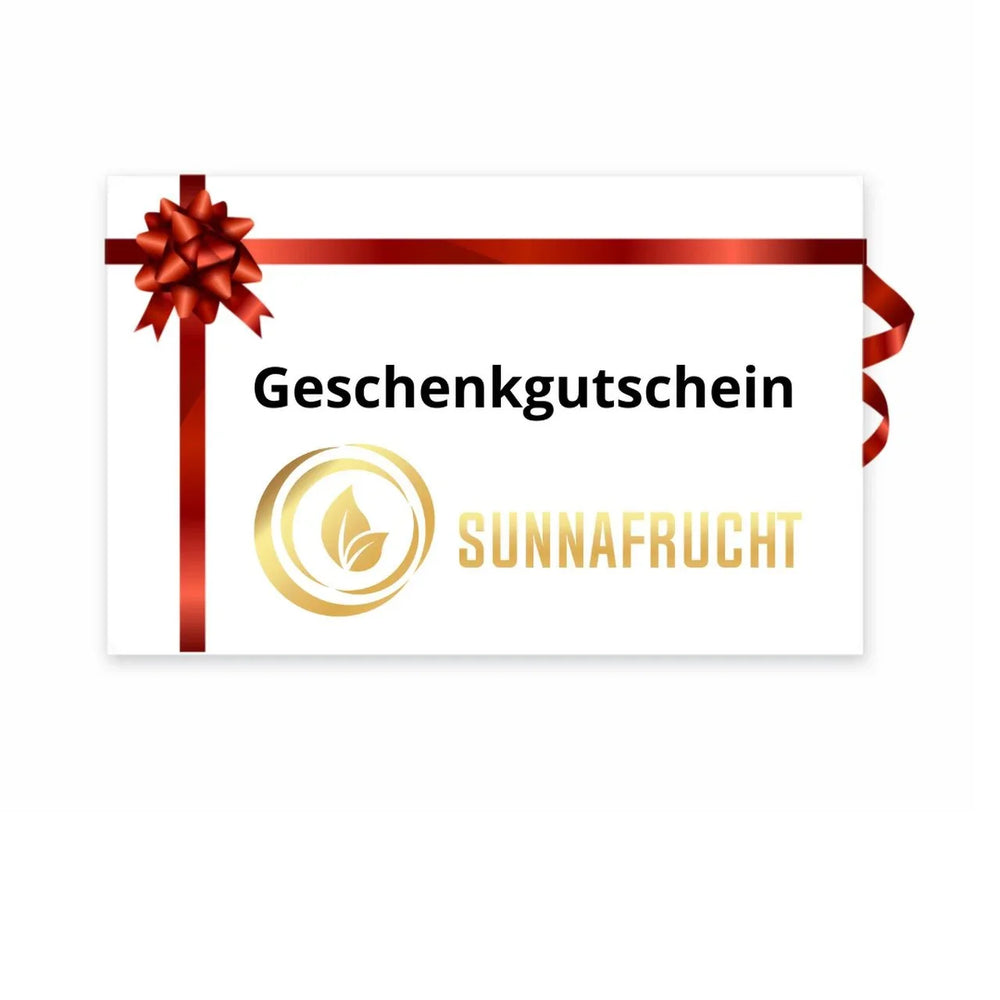 Geschenkgutschein mit roter Schleife und goldfarbenem Naturmotiv, Geschenk für Bio-Liebhaber